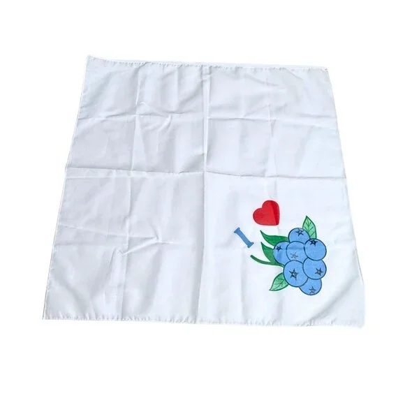 I Love Blueberries Large Square Handkerchief Dinner Napkin White Tea Towel - Picture 3 of 5